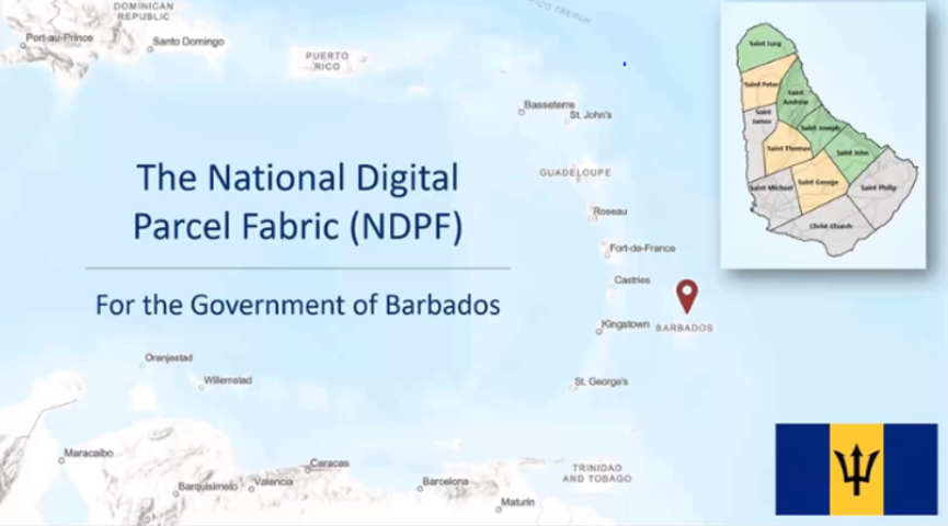 Map of the Carribean highlighting the National Digital Parcel Fabric modernization project in Barbados