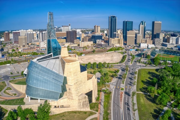 Ariel view of the city Winnipeg, Manitoba downtown