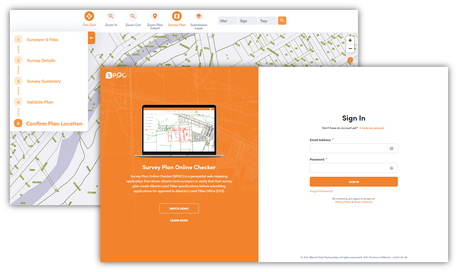 Digital plan submission portal showing validation, review, and approval workflow for land records