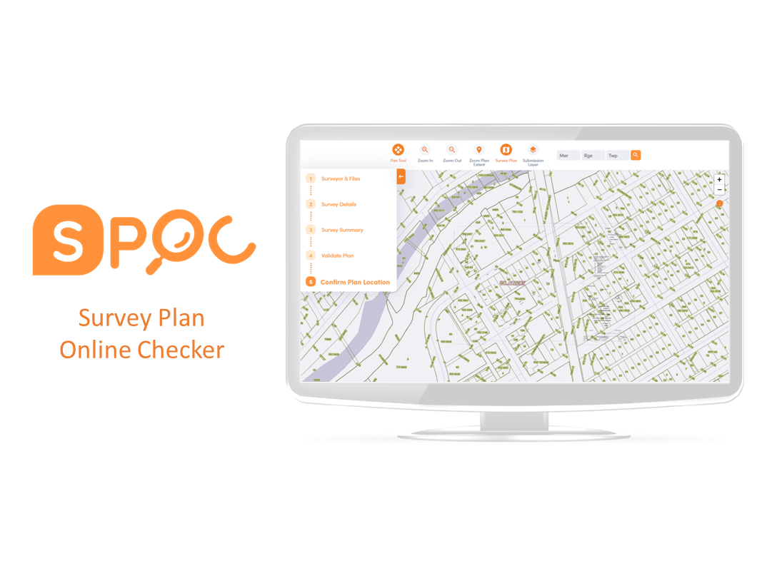Survey Plan Online Checker interface showing automated validation and digital submission processing