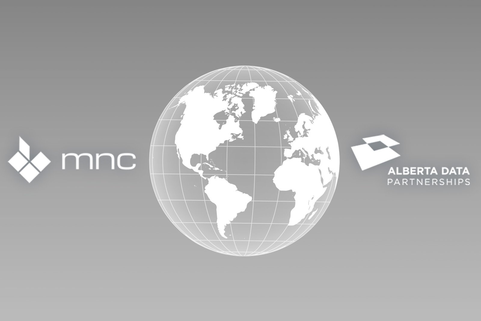 Alberta Data Partnerships and MNC logos with globe graphic representing collaborative geospatial data initiatives